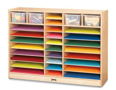 Organizer of construction paper and art supplies