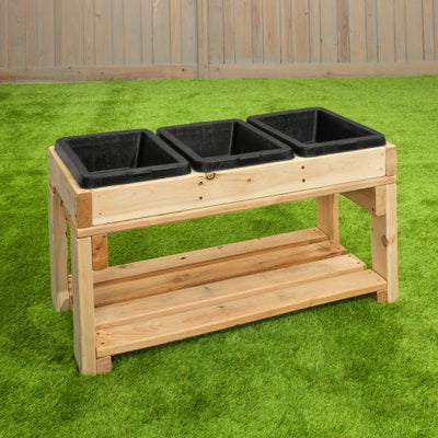 Three-compartment outdoor sensory table for infants