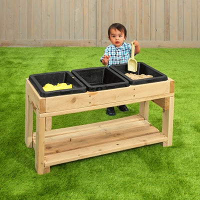 Three-compartment outdoor sensory table for infants