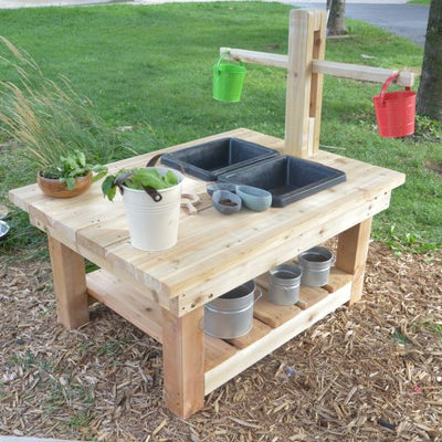 Versatile Outdoor Table with Wooden Sinks and Scales