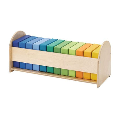 Set of 12 square cushions with wooden storage rack